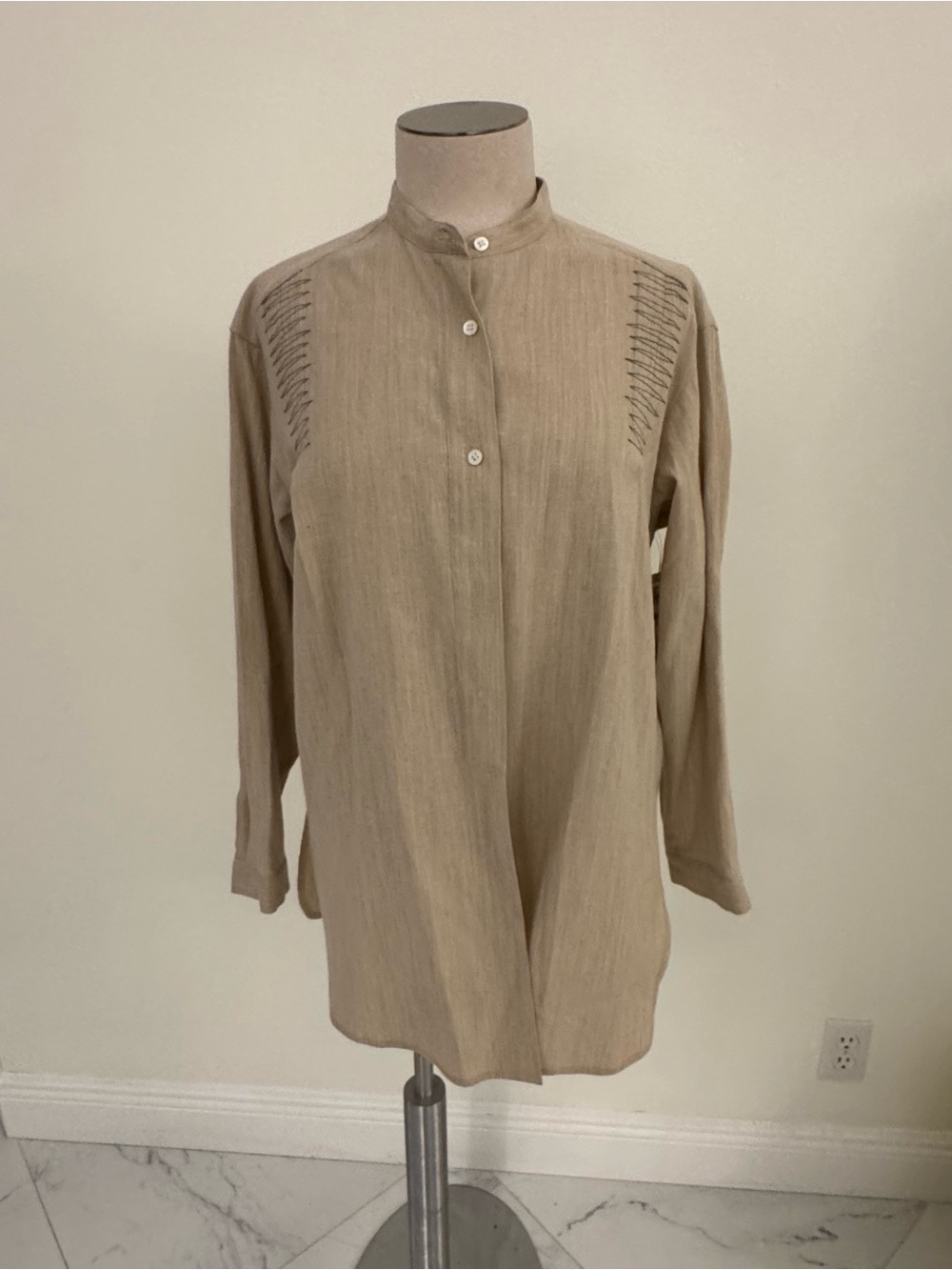 Ladies Beige Mandarin Collar Shirt